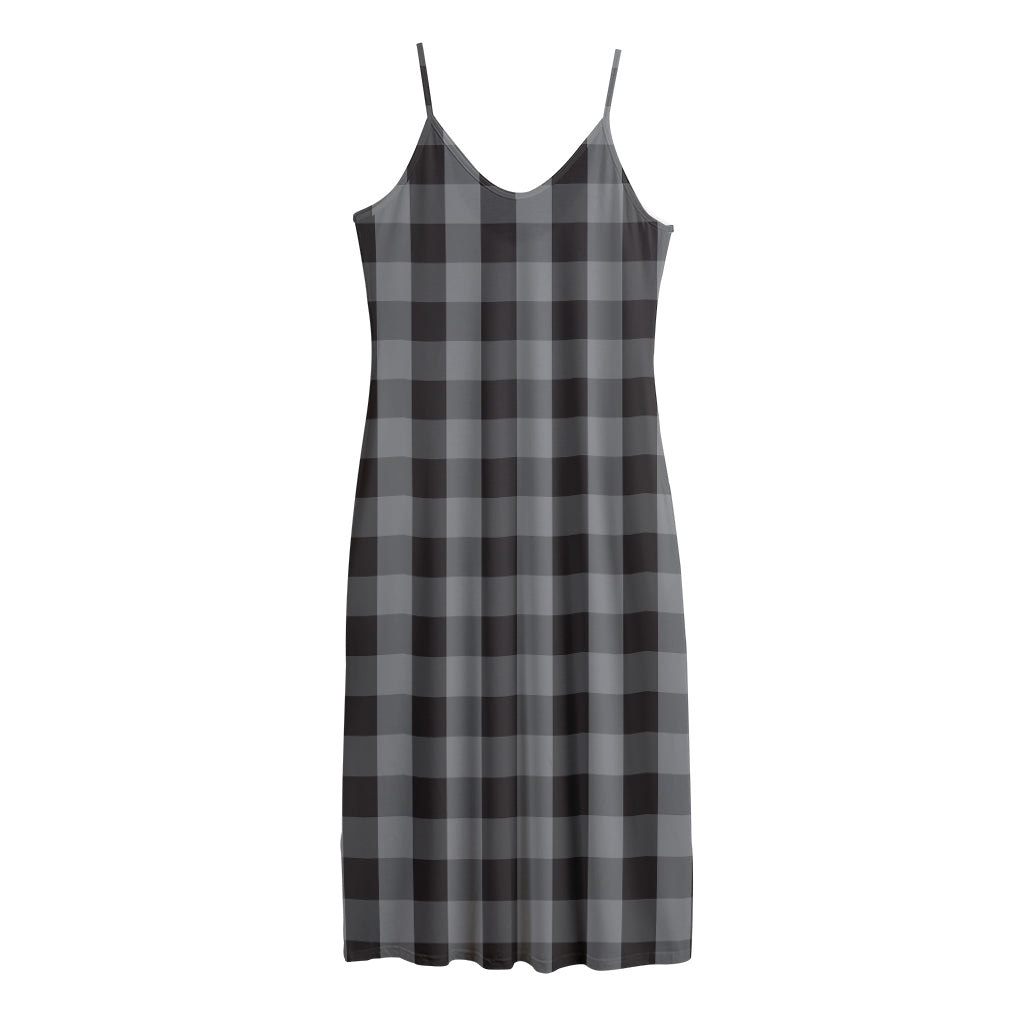 Grey And Black Check Pattern Print Jersey Midi Cami Dress