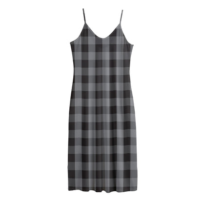 Grey And Black Check Pattern Print Jersey Midi Cami Dress