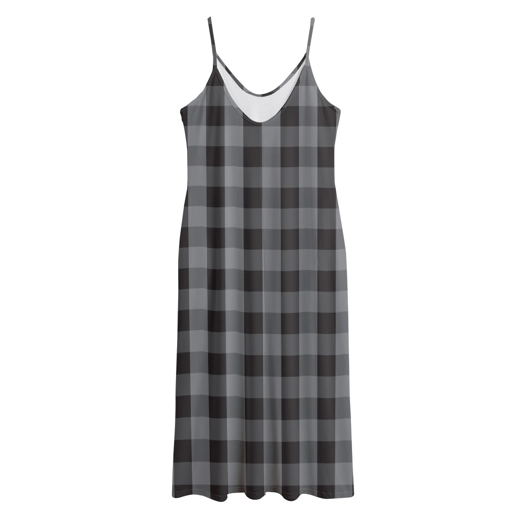 Grey And Black Check Pattern Print Jersey Midi Cami Dress