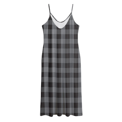 Grey And Black Check Pattern Print Jersey Midi Cami Dress