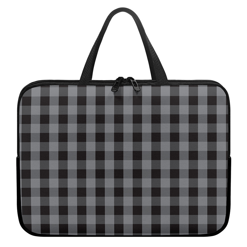 Grey And Black Check Pattern Print Laptop Sleeve With Handle