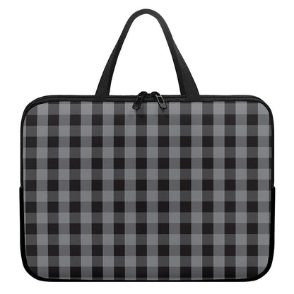 Grey And Black Check Pattern Print Laptop Sleeve With Handle