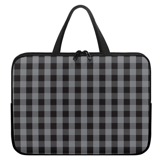 Grey And Black Check Pattern Print Laptop Sleeve With Handle