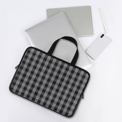 Grey And Black Check Pattern Print Laptop Sleeve With Handle