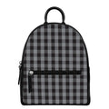 Grey And Black Check Pattern Print Leather Backpack