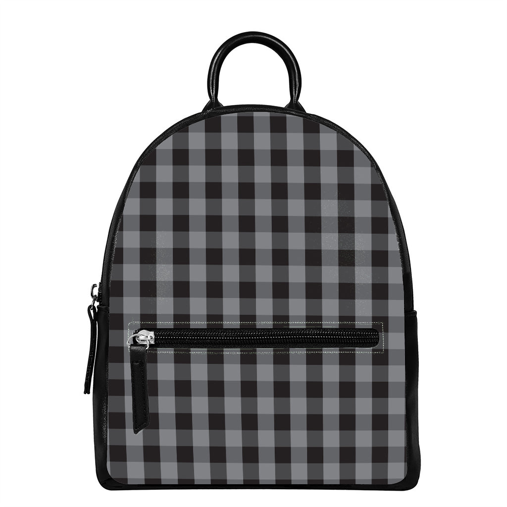Grey And Black Check Pattern Print Leather Backpack