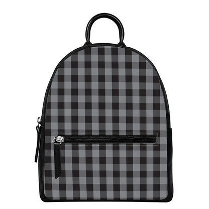 Grey And Black Check Pattern Print Leather Backpack