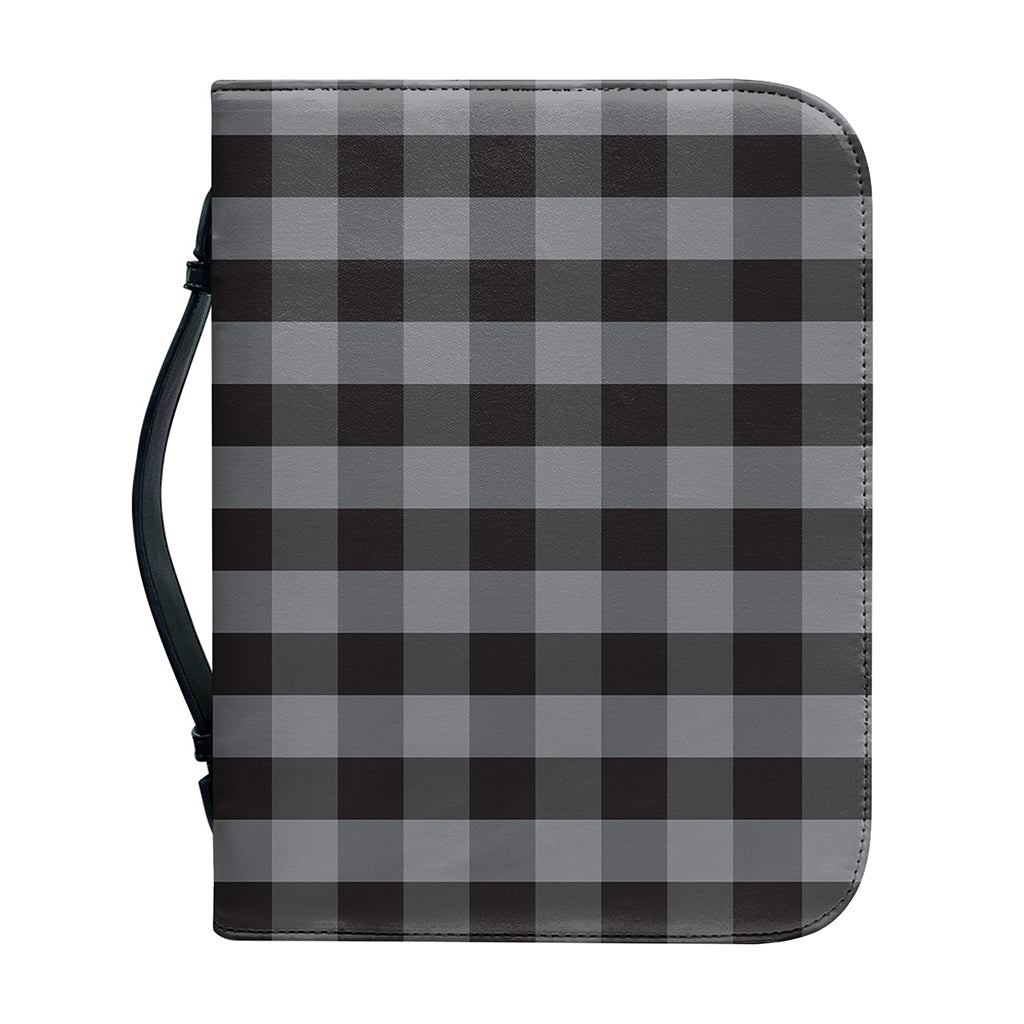 Grey And Black Check Pattern Print Leather Bible Cover