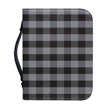 Grey And Black Check Pattern Print Leather Bible Cover
