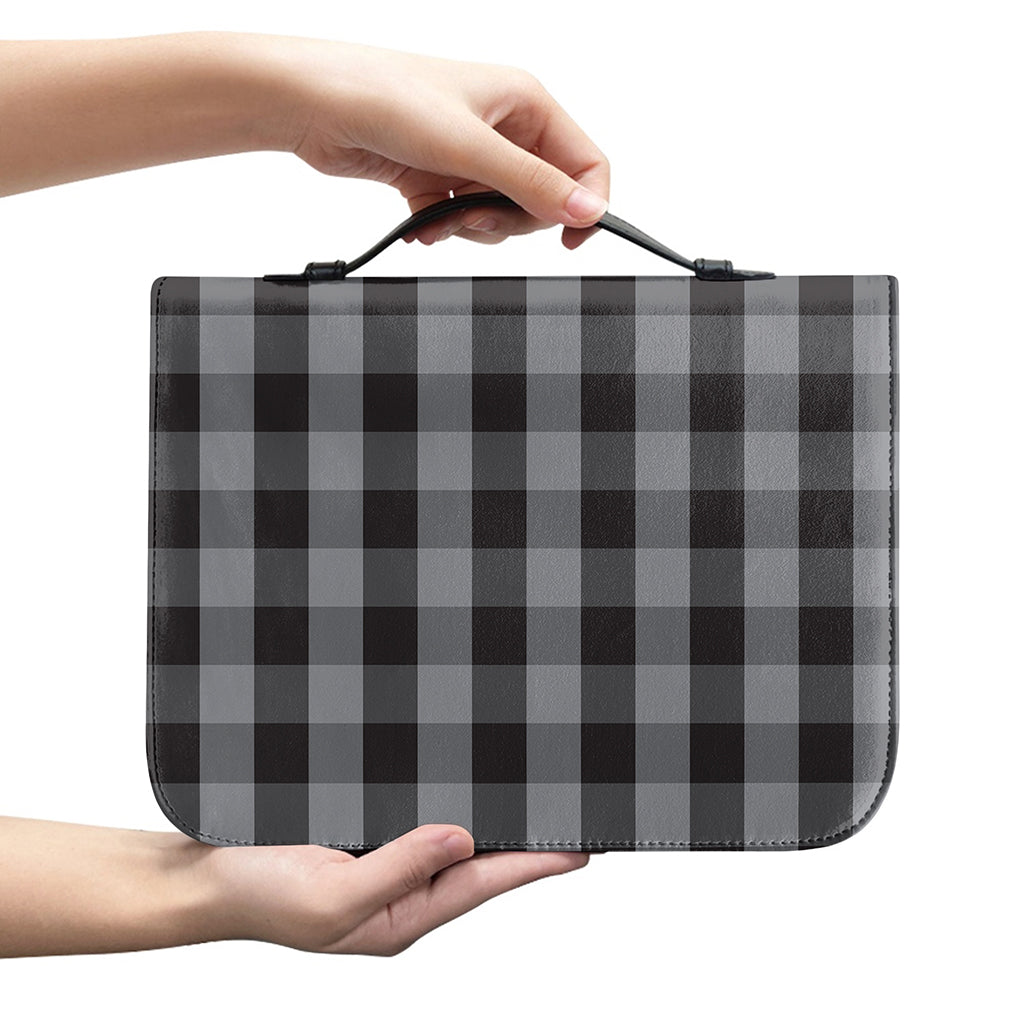 Grey And Black Check Pattern Print Leather Bible Cover