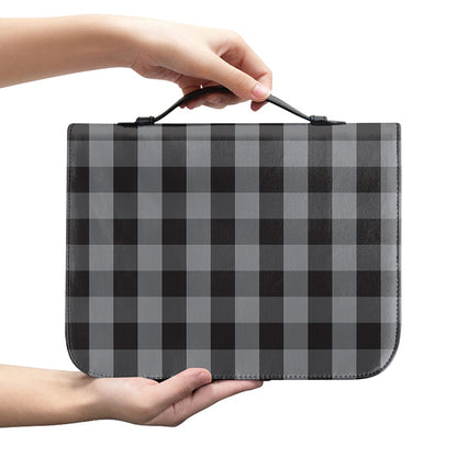 Grey And Black Check Pattern Print Leather Bible Cover