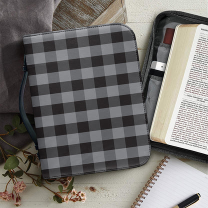 Grey And Black Check Pattern Print Leather Bible Cover
