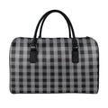 Grey And Black Check Pattern Print Leather Duffel Bag