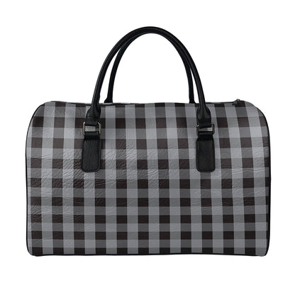 Grey And Black Check Pattern Print Leather Duffle Bag