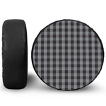 Grey And Black Check Pattern Print Leather Spare Tire Cover