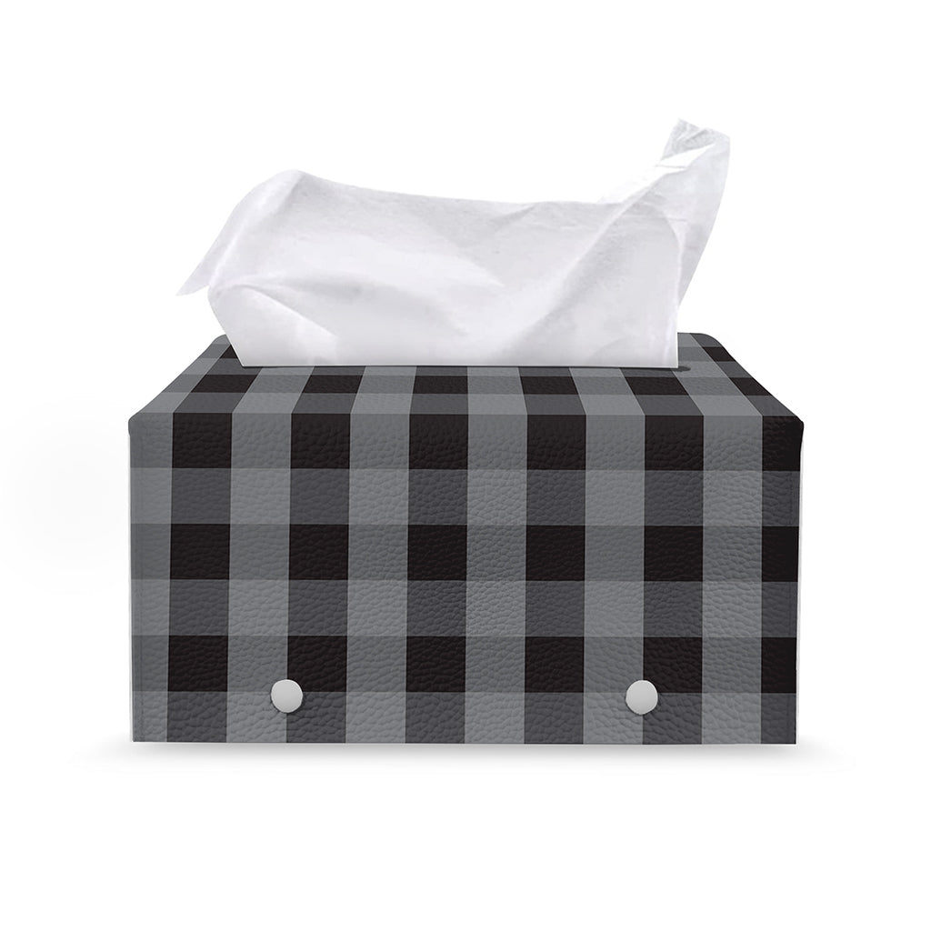 Grey And Black Check Pattern Print Leather Tissue Box Cover