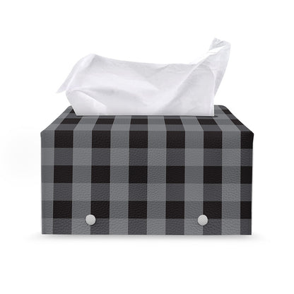 Grey And Black Check Pattern Print Leather Tissue Box Cover