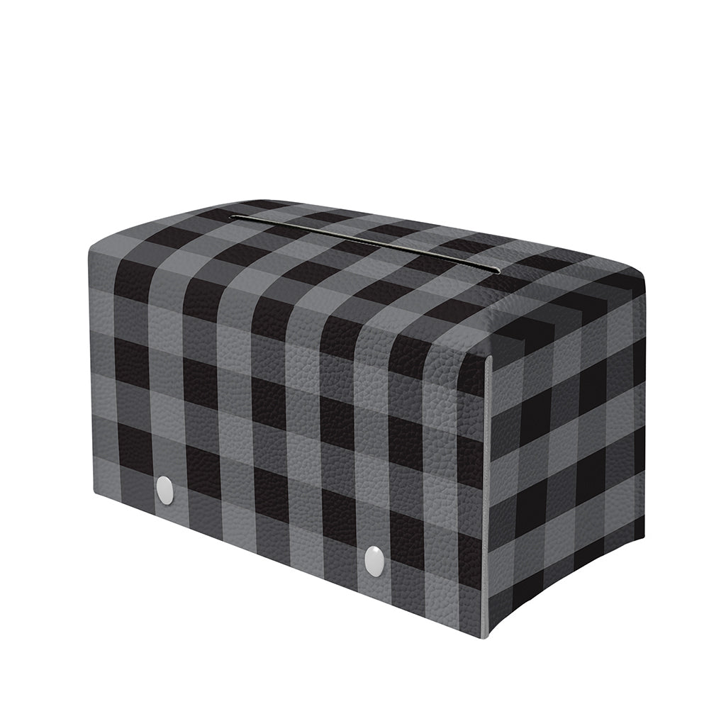 Grey And Black Check Pattern Print Leather Tissue Box Cover