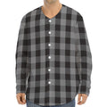 Grey And Black Check Pattern Print Long Sleeve Baseball Jersey
