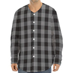 Grey And Black Check Pattern Print Long Sleeve Baseball Jersey