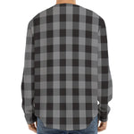 Grey And Black Check Pattern Print Long Sleeve Baseball Jersey
