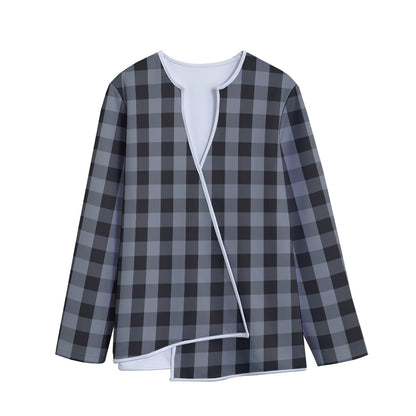 Grey And Black Check Pattern Print Long Sleeve Short Coat