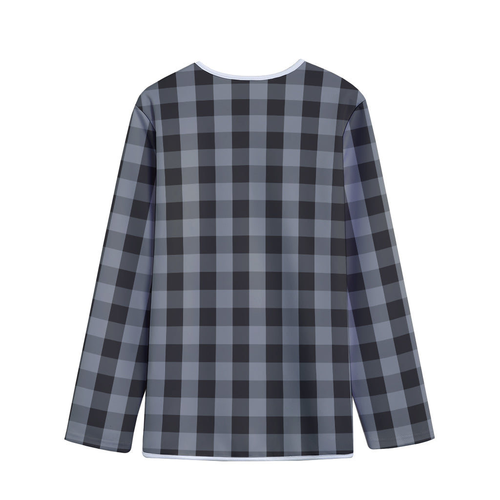 Grey And Black Check Pattern Print Long Sleeve Short Coat