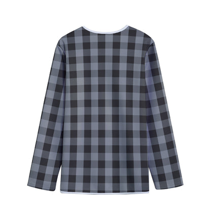 Grey And Black Check Pattern Print Long Sleeve Short Coat