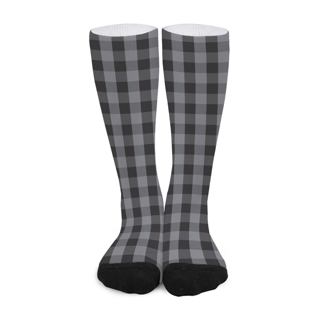 Grey And Black Check Pattern Print Long Socks