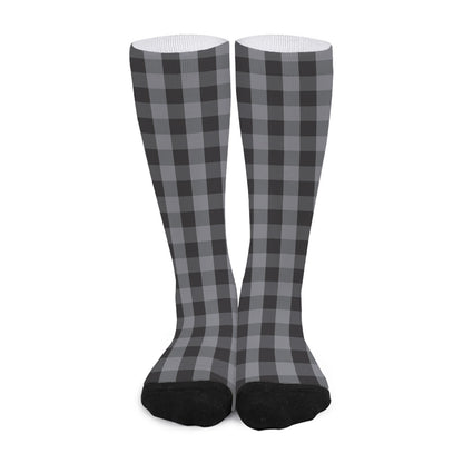 Grey And Black Check Pattern Print Long Socks