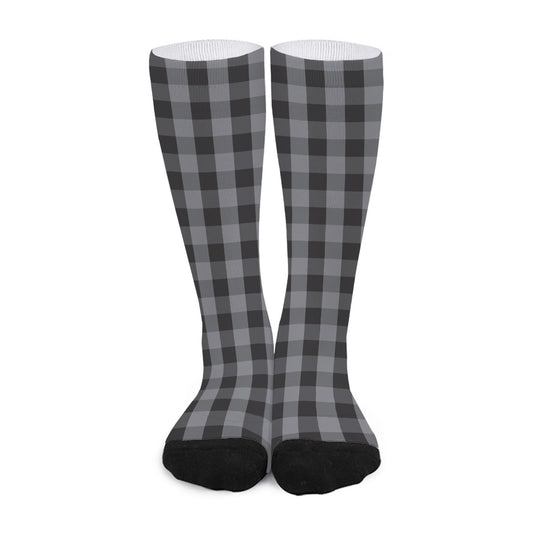 Grey And Black Check Pattern Print Long Socks
