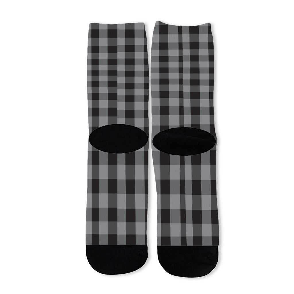 Grey And Black Check Pattern Print Long Socks