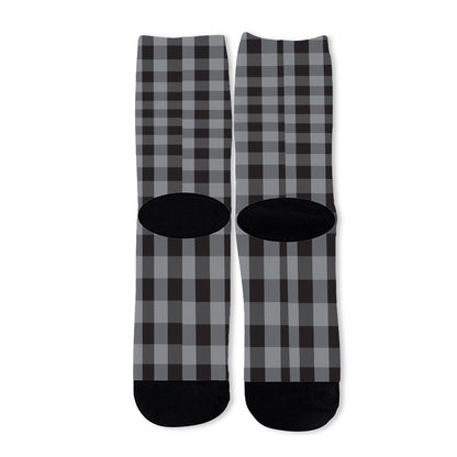 Grey And Black Check Pattern Print Long Socks