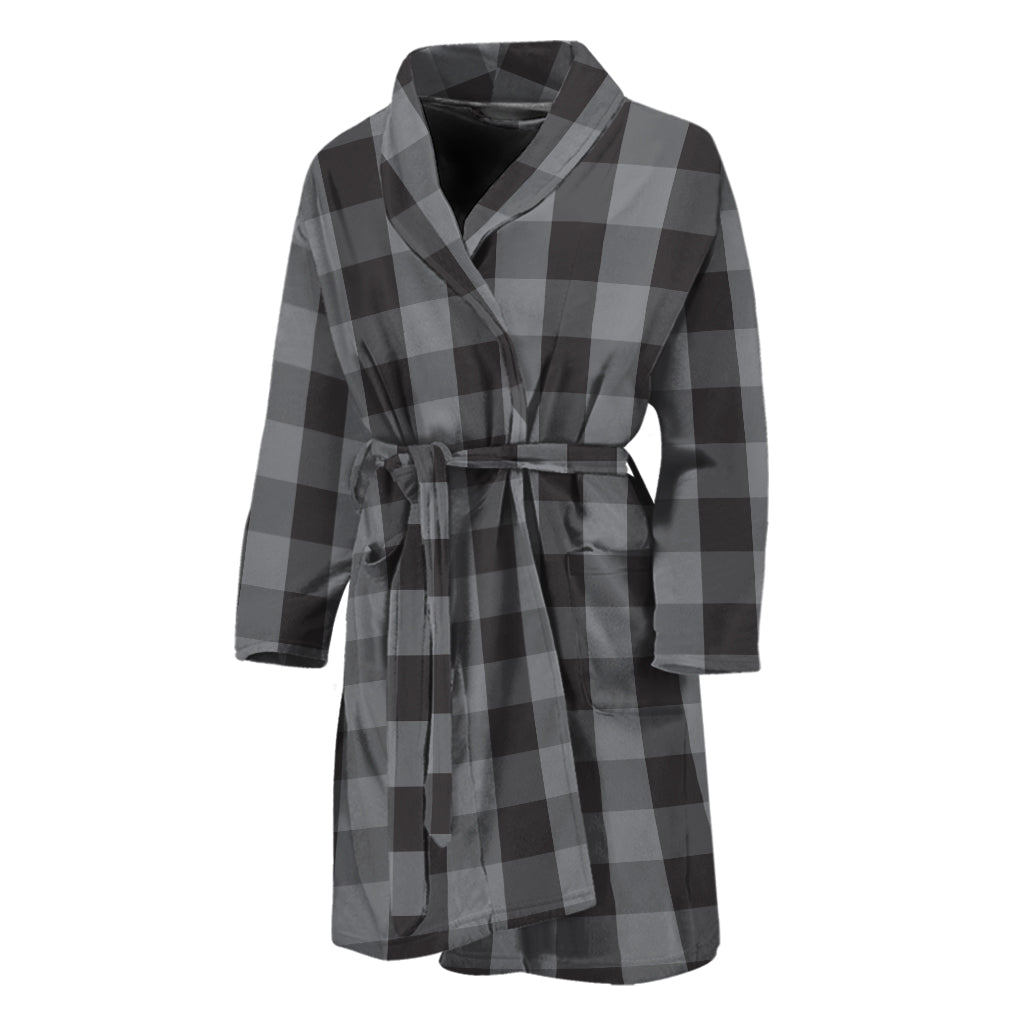 Grey And Black Check Pattern Print Men's Bathrobe