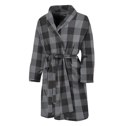 Grey And Black Check Pattern Print Men's Bathrobe
