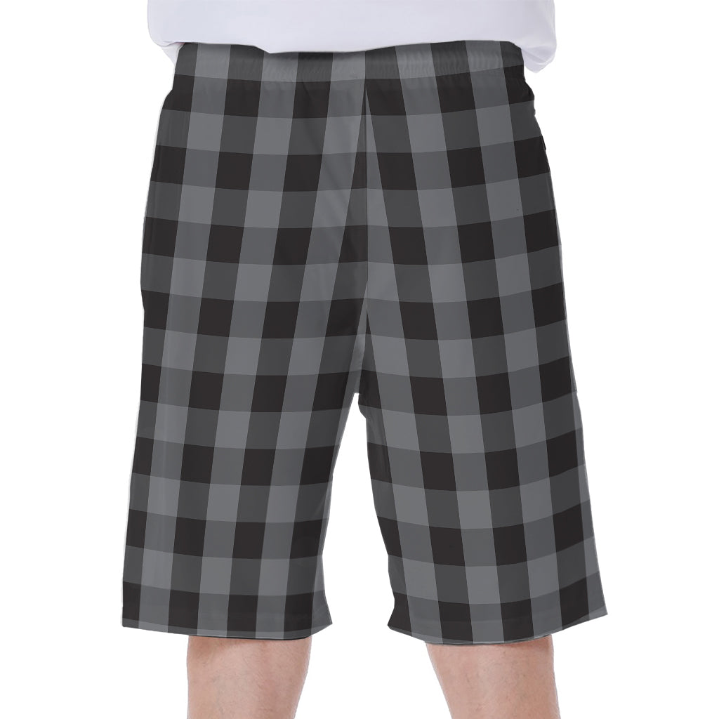Grey And Black Check Pattern Print Men's Beach Shorts