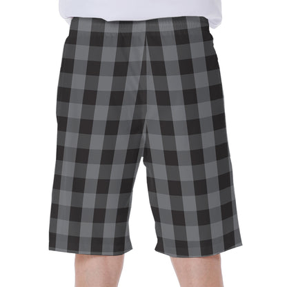 Grey And Black Check Pattern Print Men's Beach Shorts