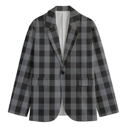 Grey And Black Check Pattern Print Men's Blazer