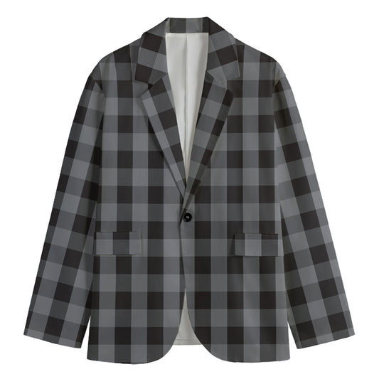 Grey And Black Check Pattern Print Men's Blazer