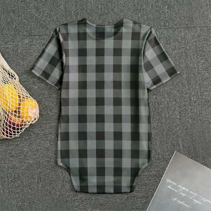 Grey And Black Check Pattern Print Men's Bodysuit