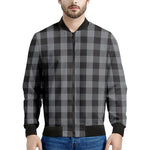 Grey And Black Check Pattern Print Men's Bomber Jacket
