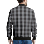 Grey And Black Check Pattern Print Men's Bomber Jacket