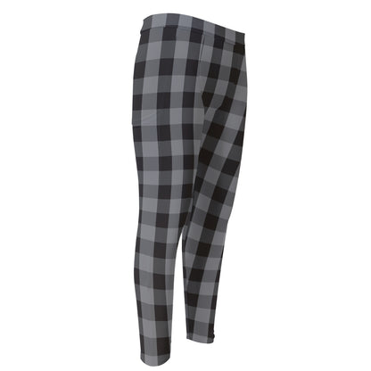 Grey And Black Check Pattern Print Men's Compression Pants