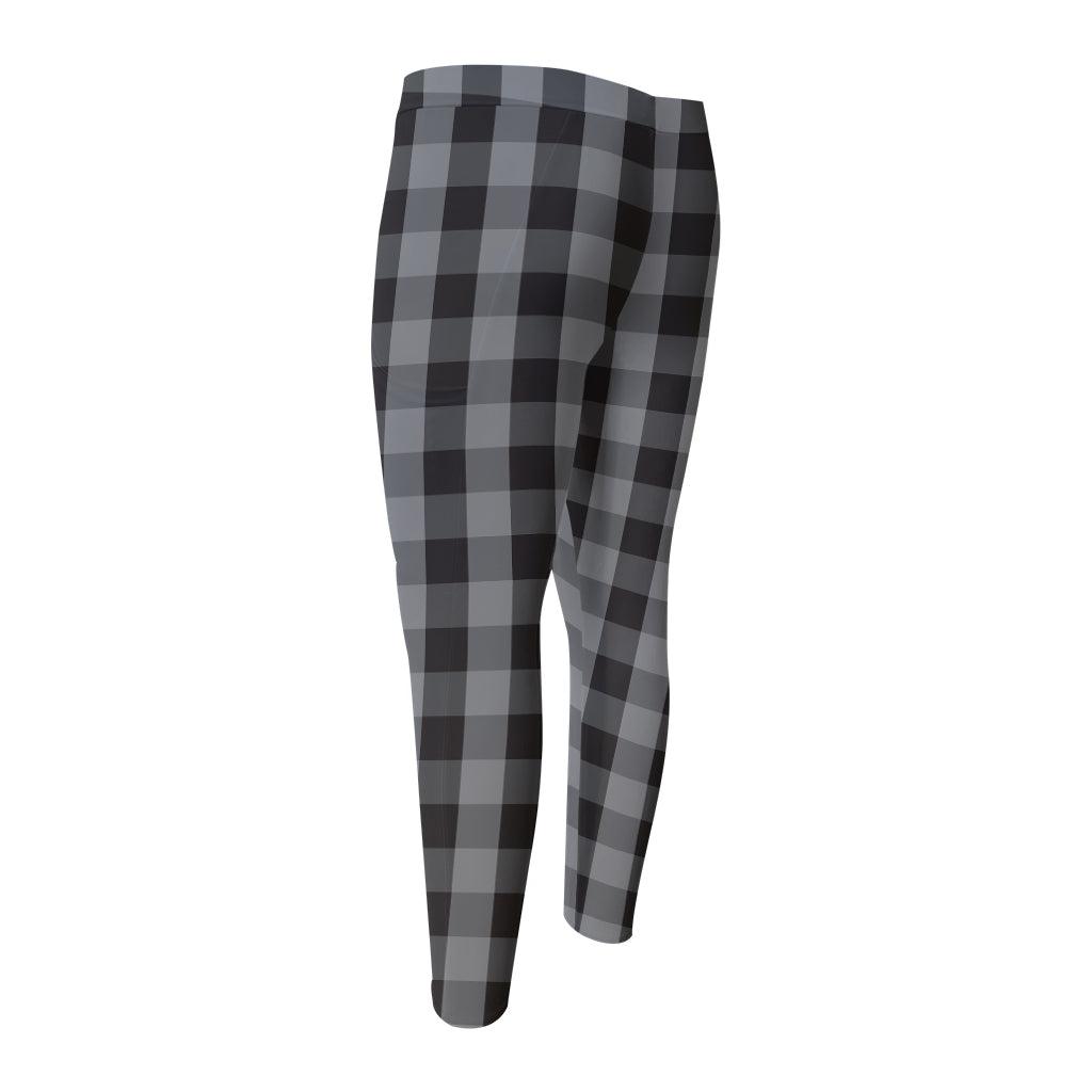 Grey And Black Check Pattern Print Men's Compression Pants