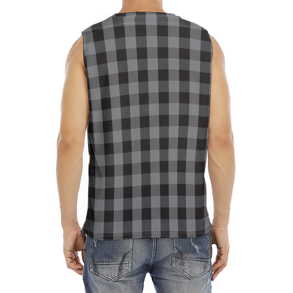 Grey And Black Check Pattern Print Men's Fitness Tank Top