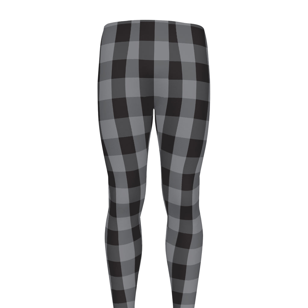 Grey And Black Check Pattern Print Men's leggings