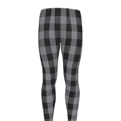 Grey And Black Check Pattern Print Men's leggings