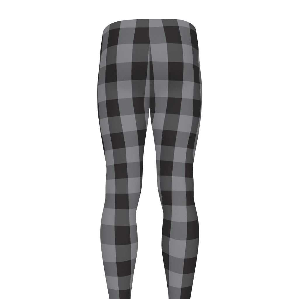 Grey And Black Check Pattern Print Men's leggings