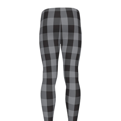 Grey And Black Check Pattern Print Men's leggings