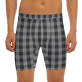 Grey And Black Check Pattern Print Men's Long Boxer Briefs